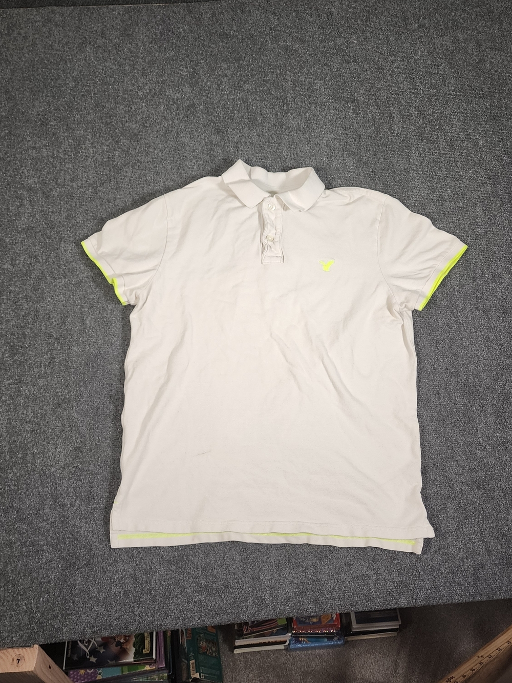 American Eagle Outfitters White Polo with Neon Yellow Trim